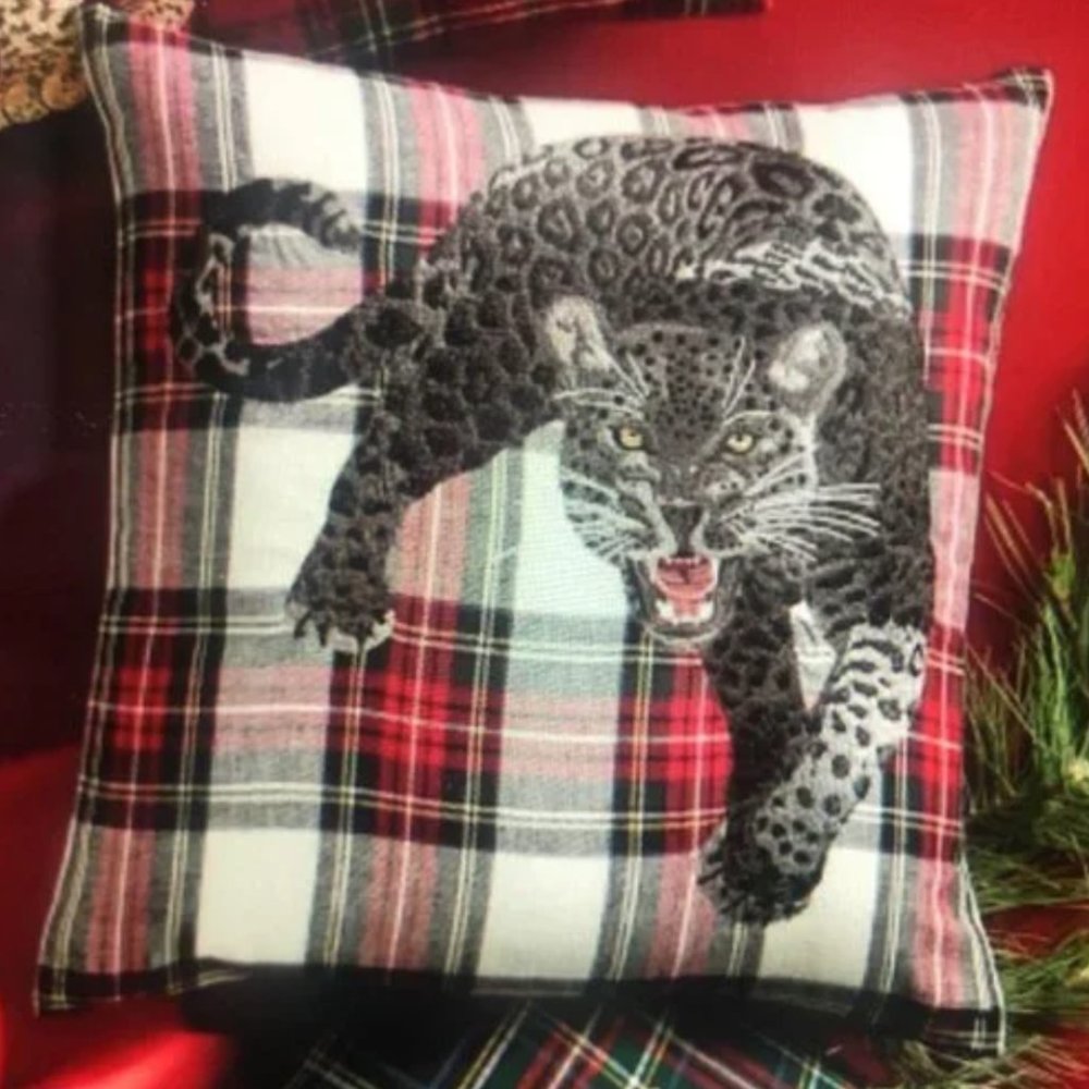 Black Panther embroidered tartan pillow cover William Sonoma home